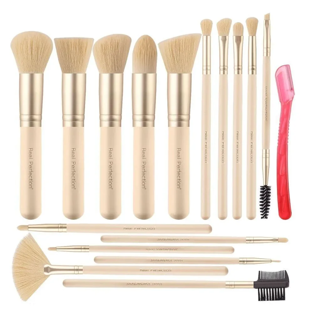 Real Perfection16 Pieces Black Make up Brushes Kit with 1 Eyebrow Razor